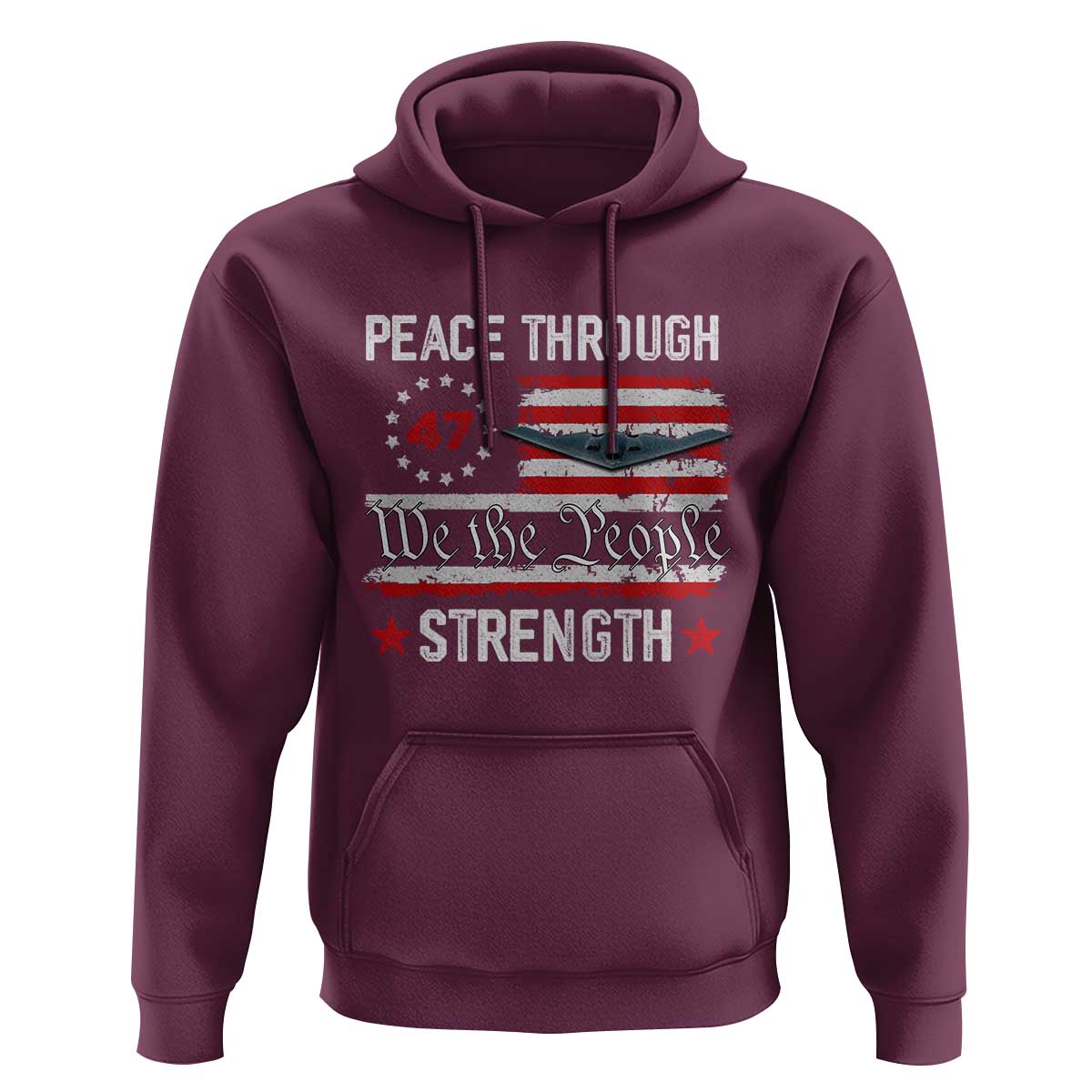 Peace Through Strength Hoodie Patriotic Midnight Hammer Jet American Flag - Wonder Print Shop