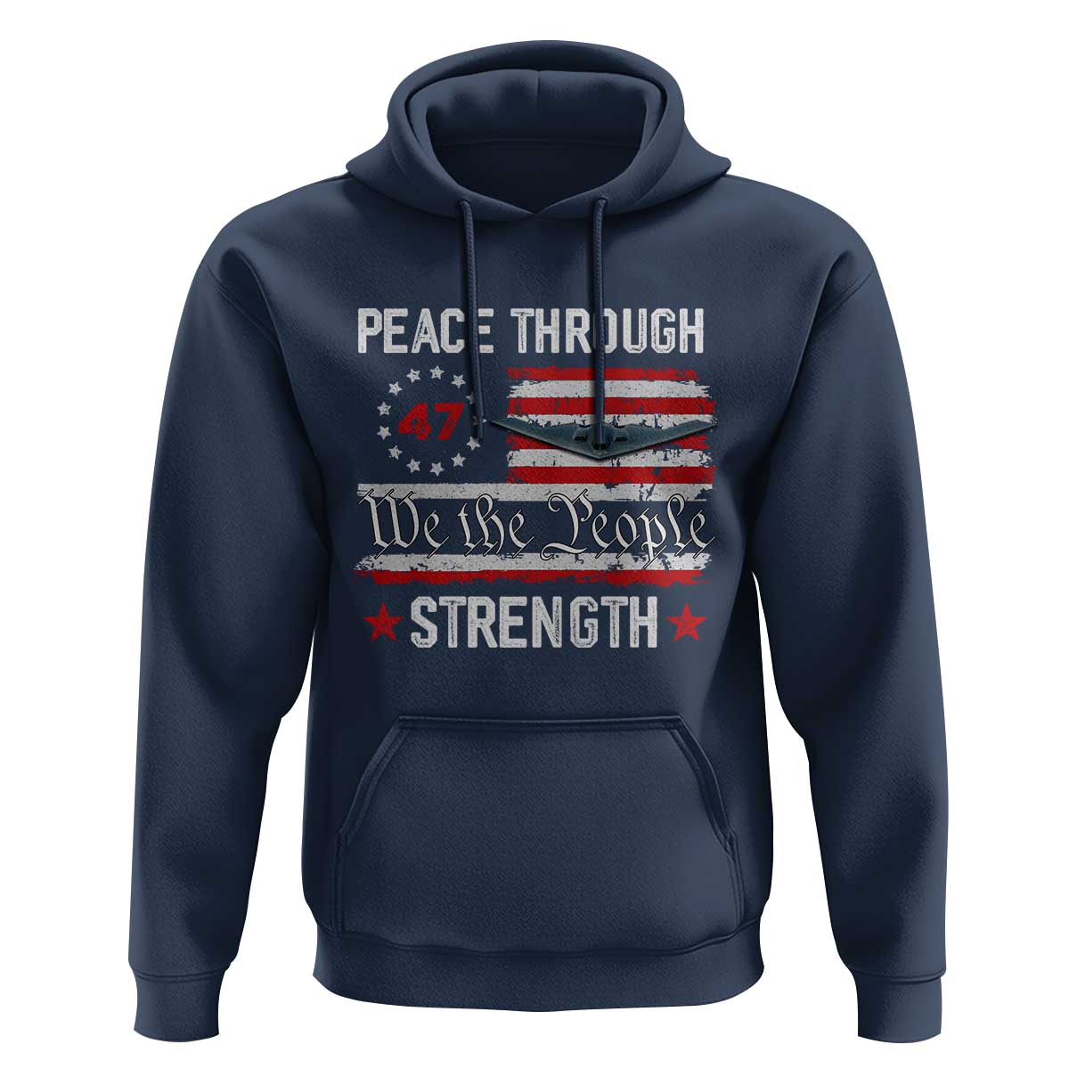 Peace Through Strength Hoodie Patriotic Midnight Hammer Jet American Flag - Wonder Print Shop