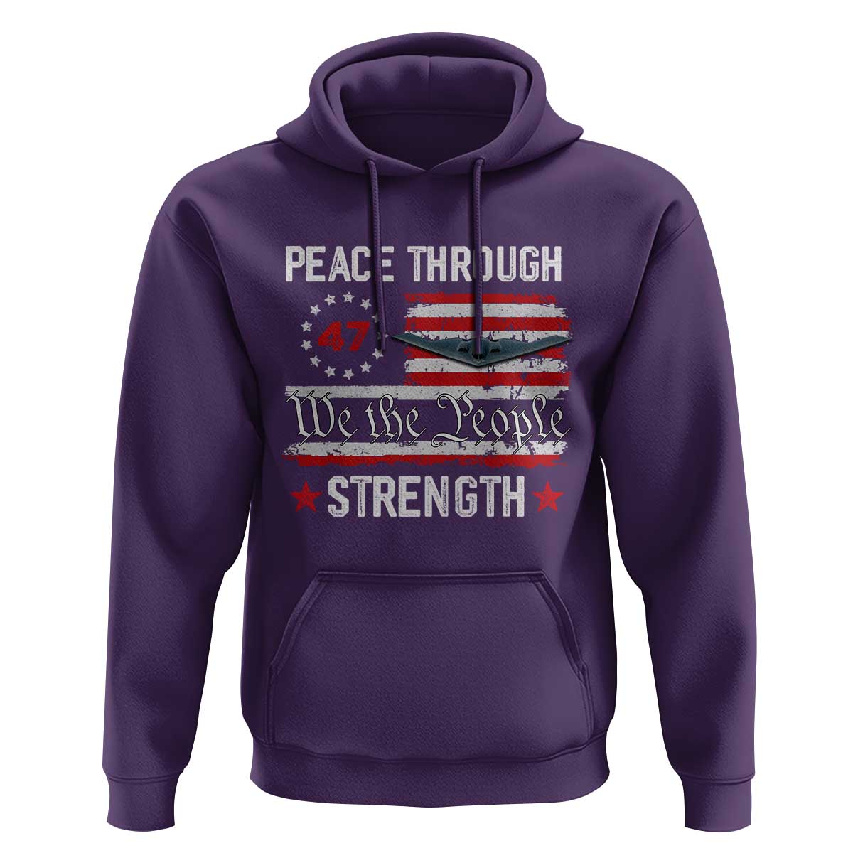 Peace Through Strength Hoodie Patriotic Midnight Hammer Jet American Flag - Wonder Print Shop