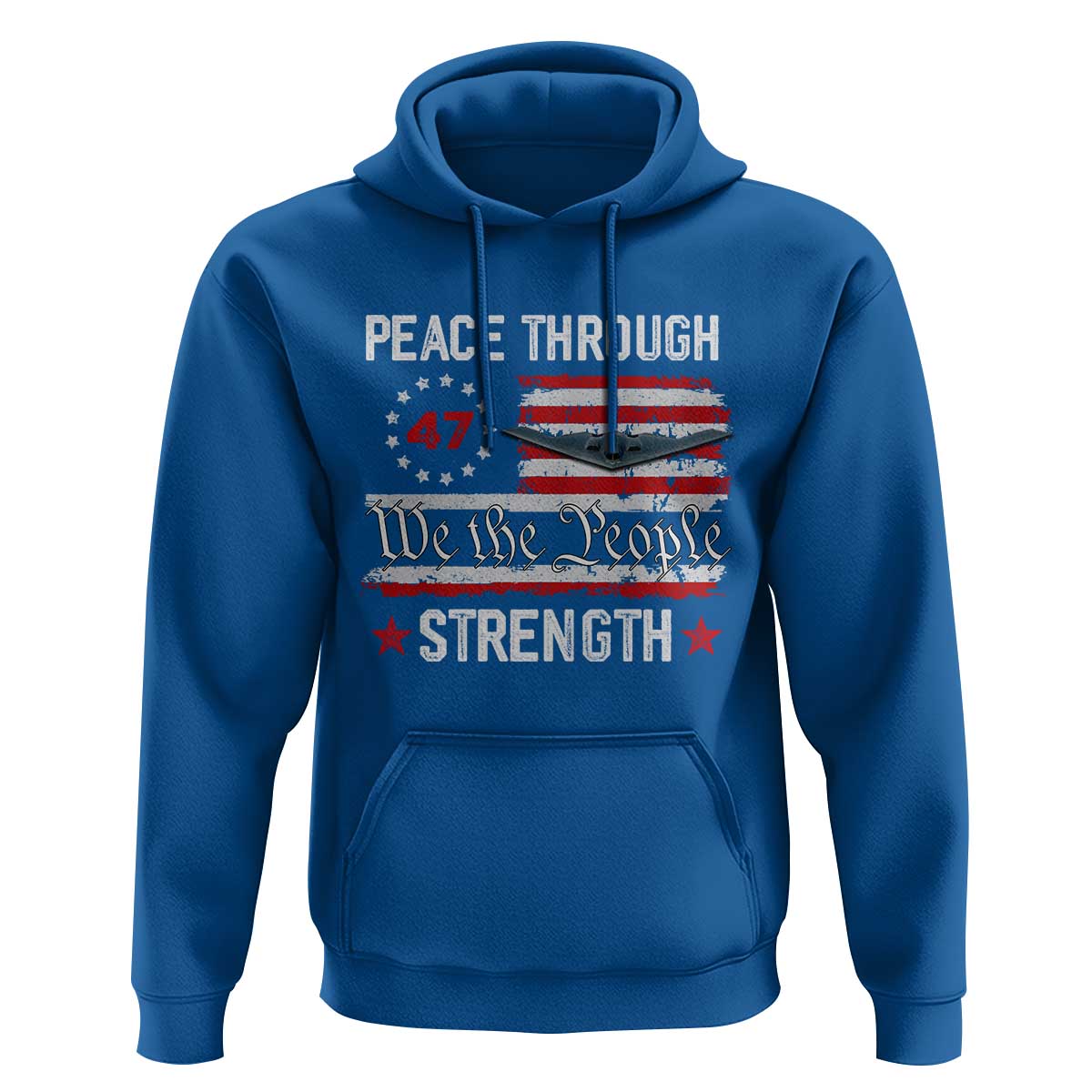 Peace Through Strength Hoodie Patriotic Midnight Hammer Jet American Flag - Wonder Print Shop