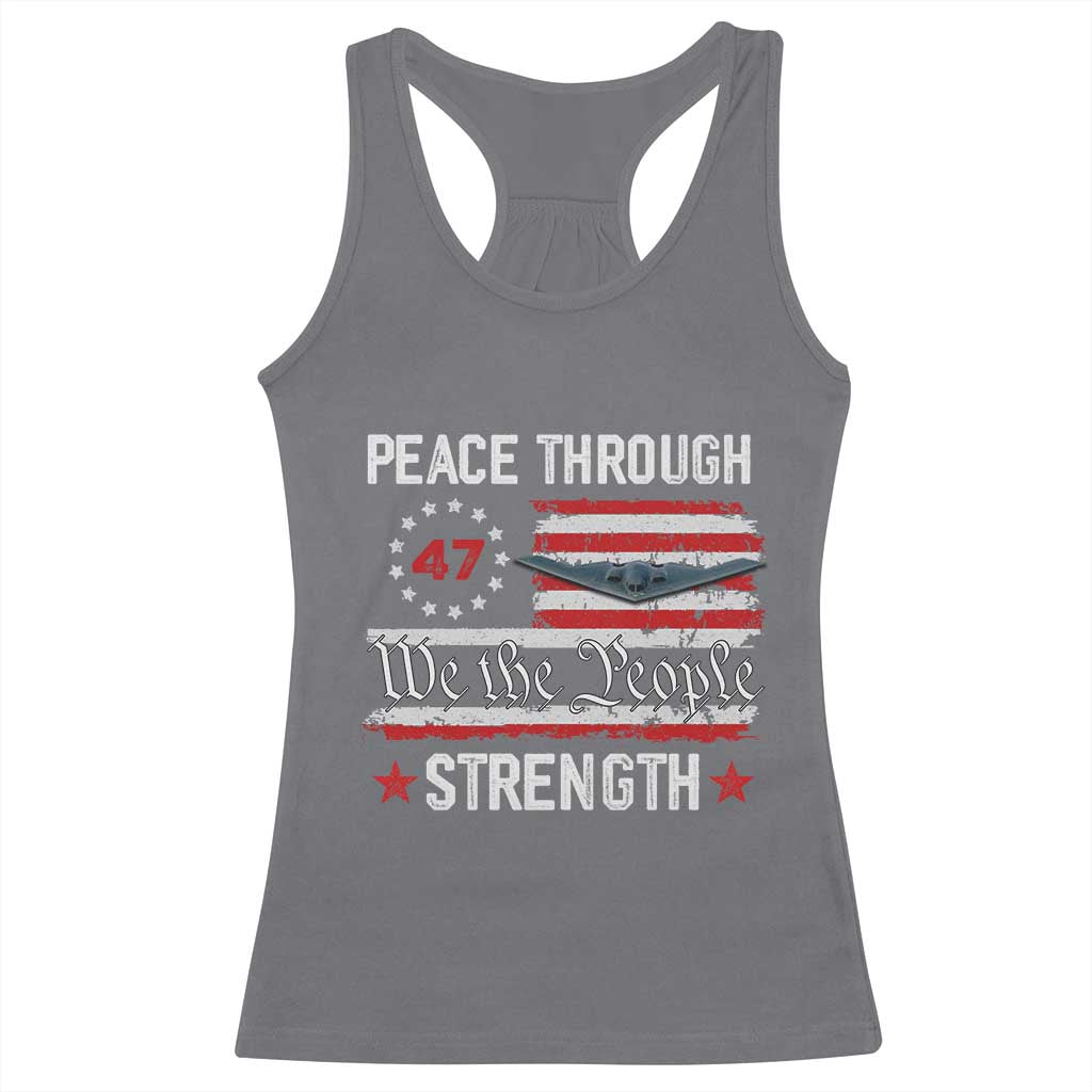 Peace Through Strength Racerback Tank Top Patriotic Midnight Hammer Jet American Flag - Wonder Print Shop