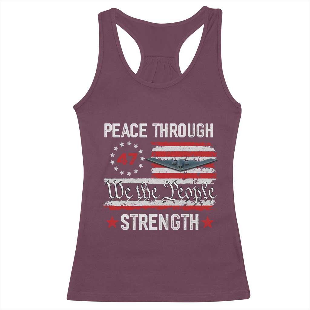 Peace Through Strength Racerback Tank Top Patriotic Midnight Hammer Jet American Flag - Wonder Print Shop
