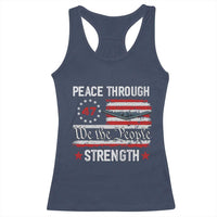 Peace Through Strength Racerback Tank Top Patriotic Midnight Hammer Jet American Flag - Wonder Print Shop