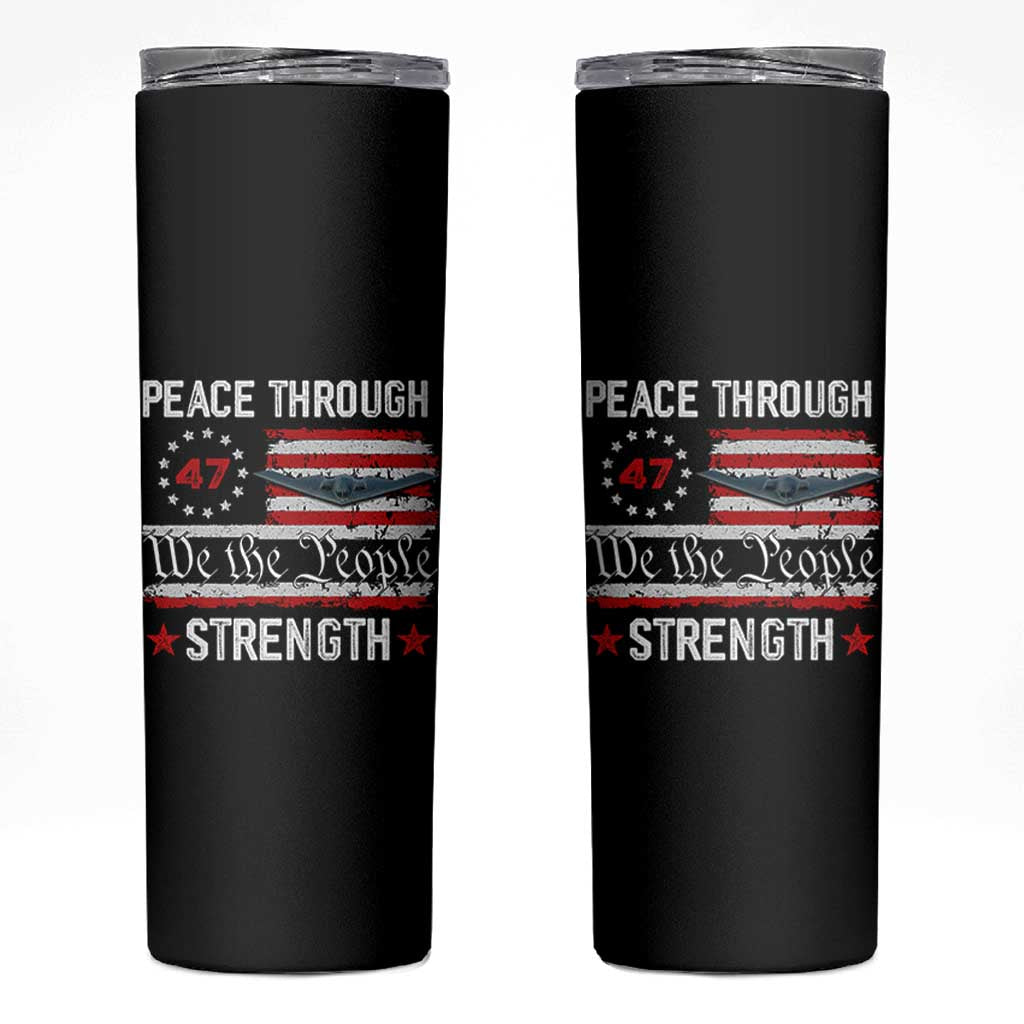 Peace Through Strength Skinny Tumbler Patriotic Midnight Hammer Jet American Flag - Wonder Print Shop