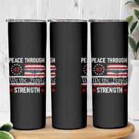 Peace Through Strength Skinny Tumbler Patriotic Midnight Hammer Jet American Flag - Wonder Print Shop
