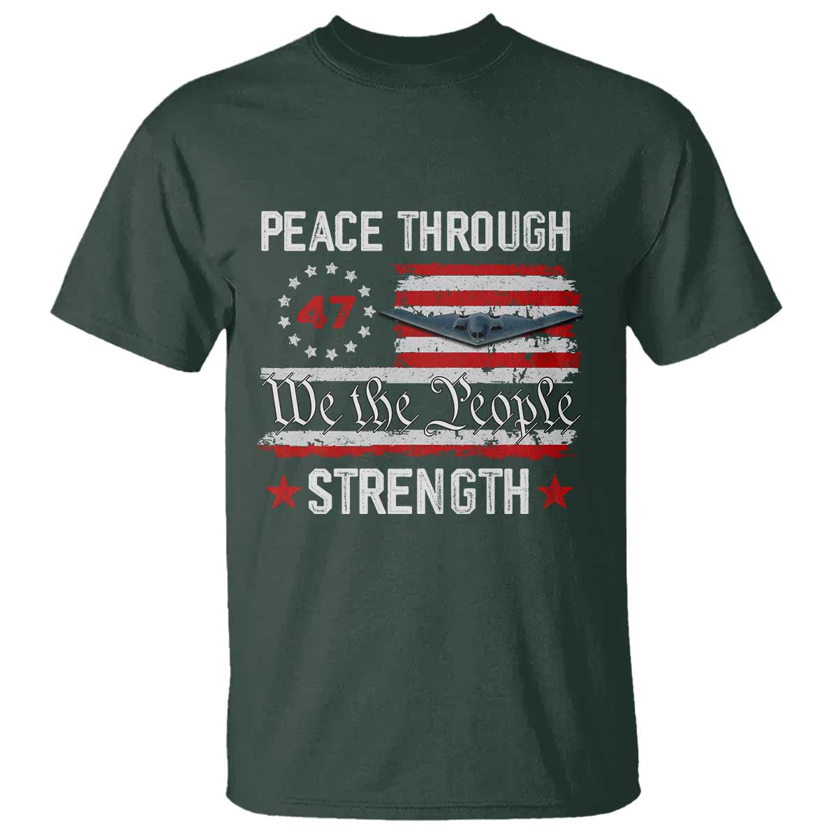 Peace Through Strength T Shirt Patriotic Midnight Hammer Jet American Flag - Wonder Print Shop