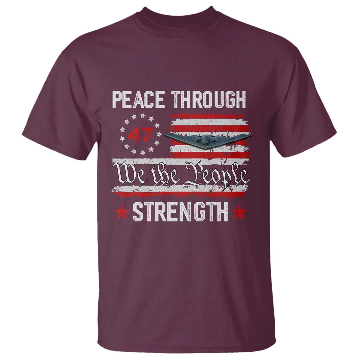 Peace Through Strength T Shirt Patriotic Midnight Hammer Jet American Flag - Wonder Print Shop