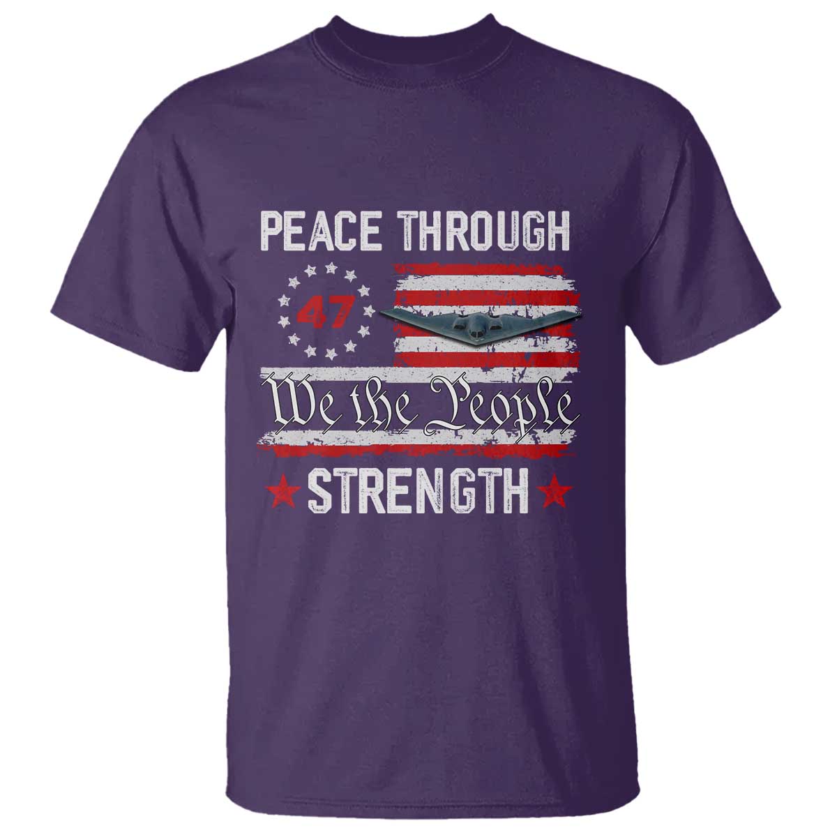 Peace Through Strength T Shirt Patriotic Midnight Hammer Jet American Flag - Wonder Print Shop