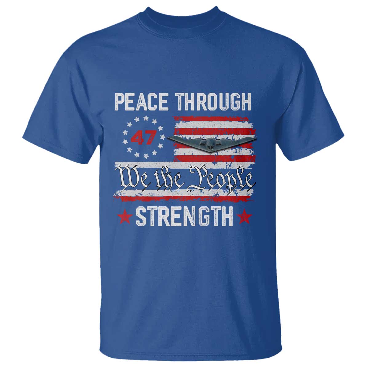 Peace Through Strength T Shirt Patriotic Midnight Hammer Jet American Flag - Wonder Print Shop