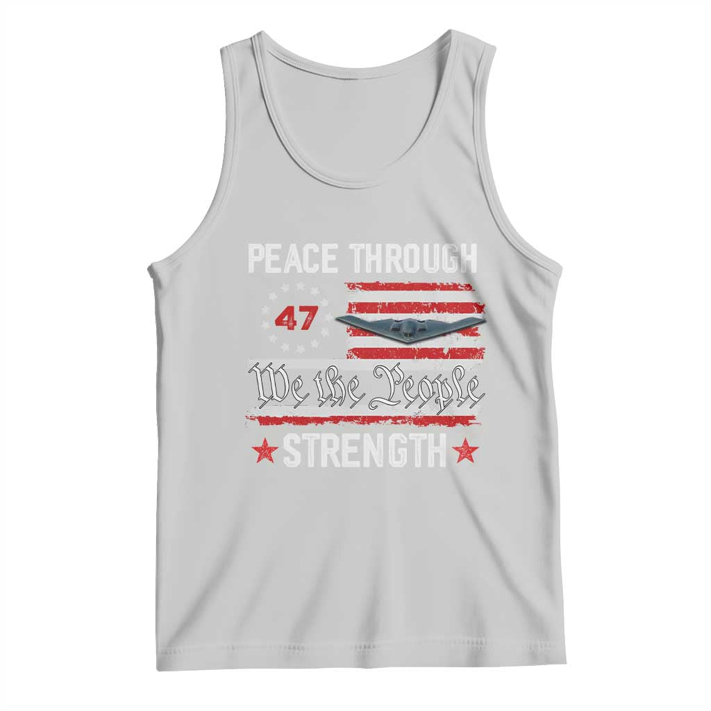 Peace Through Strength Tank Top Patriotic Midnight Hammer Jet American Flag - Wonder Print Shop