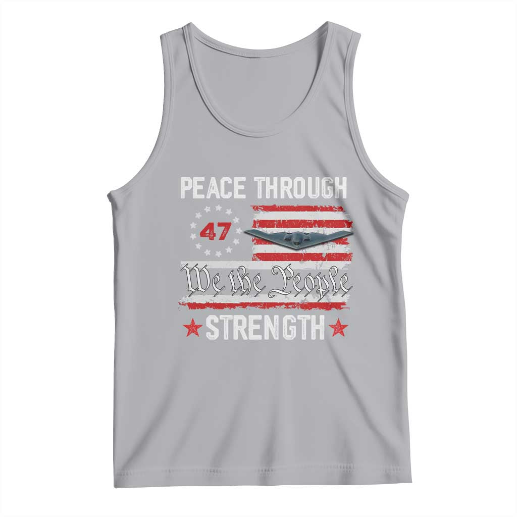 Peace Through Strength Tank Top Patriotic Midnight Hammer Jet American Flag - Wonder Print Shop