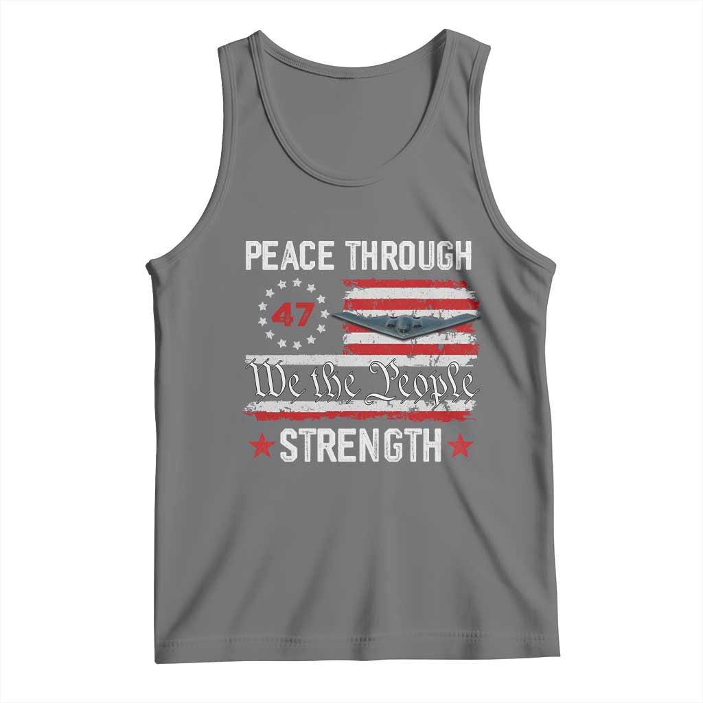 Peace Through Strength Tank Top Patriotic Midnight Hammer Jet American Flag - Wonder Print Shop