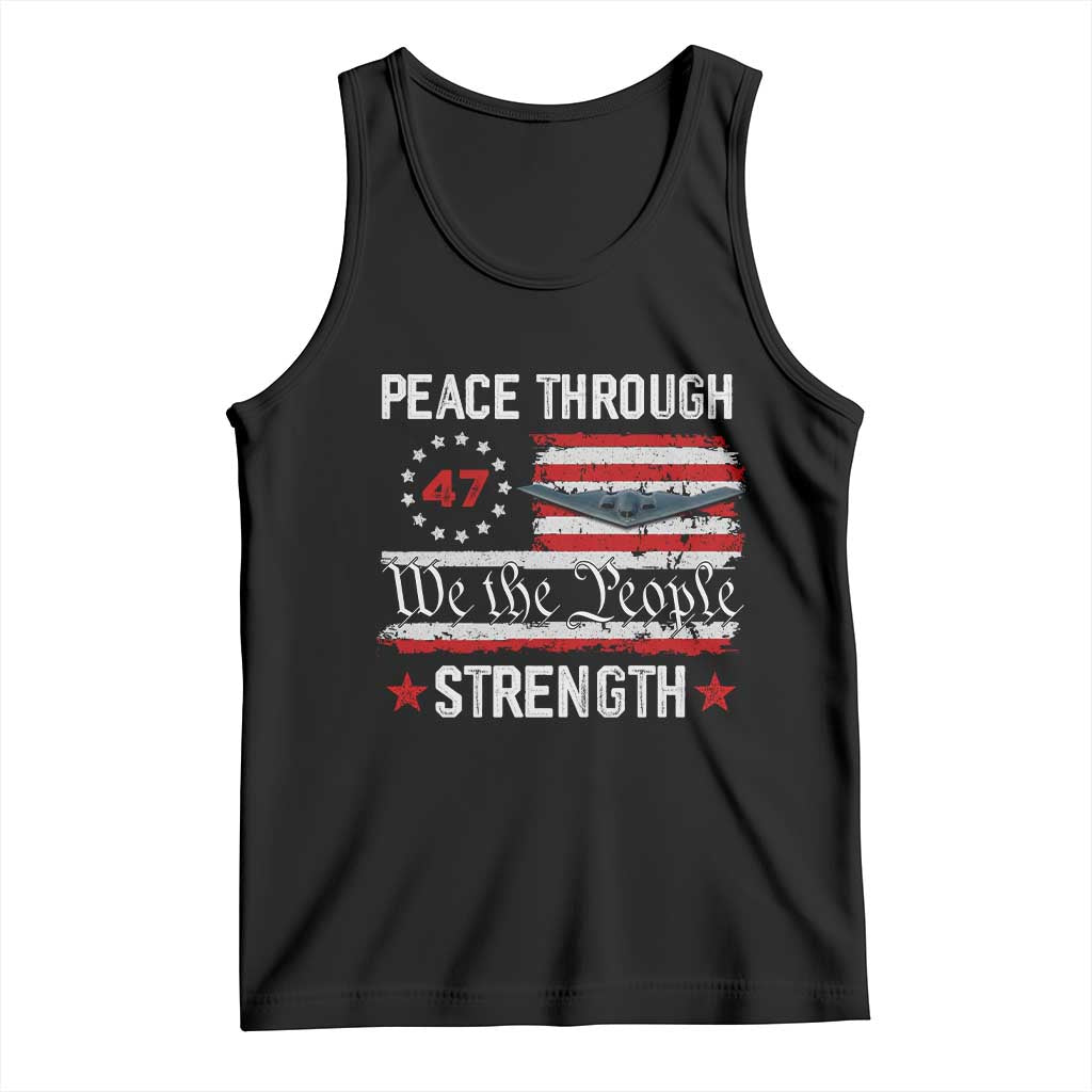 Peace Through Strength Tank Top Patriotic Midnight Hammer Jet American Flag - Wonder Print Shop