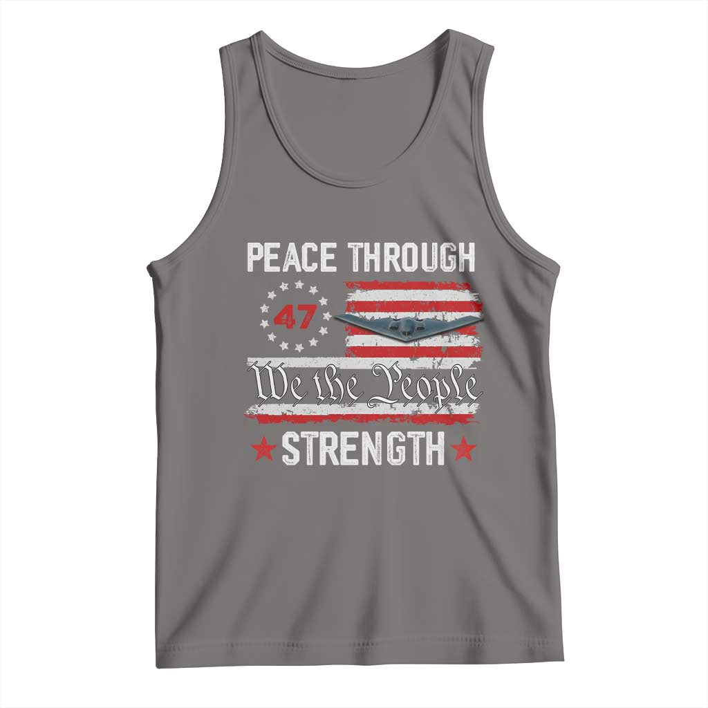 Peace Through Strength Tank Top Patriotic Midnight Hammer Jet American Flag - Wonder Print Shop