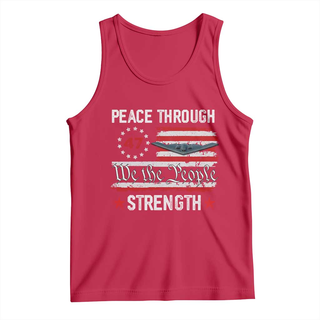 Peace Through Strength Tank Top Patriotic Midnight Hammer Jet American Flag - Wonder Print Shop