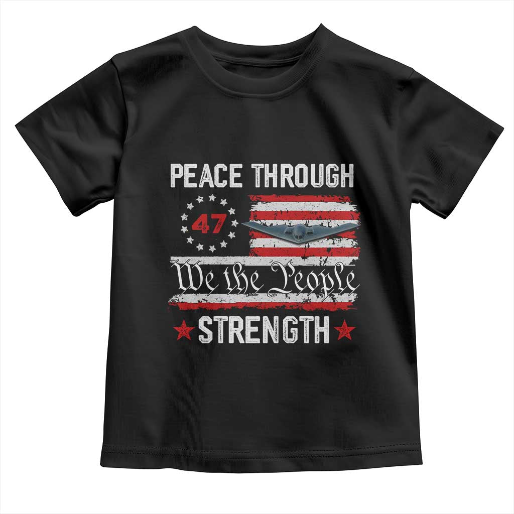 Peace Through Strength Toddler T Shirt Patriotic Midnight Hammer Jet American Flag - Wonder Print Shop