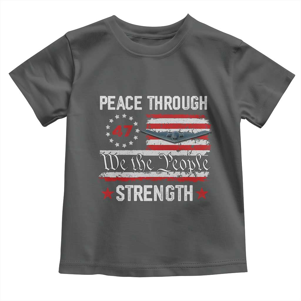 Peace Through Strength Toddler T Shirt Patriotic Midnight Hammer Jet American Flag - Wonder Print Shop