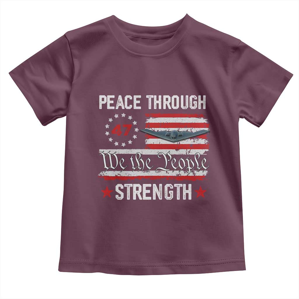 Peace Through Strength Toddler T Shirt Patriotic Midnight Hammer Jet American Flag - Wonder Print Shop