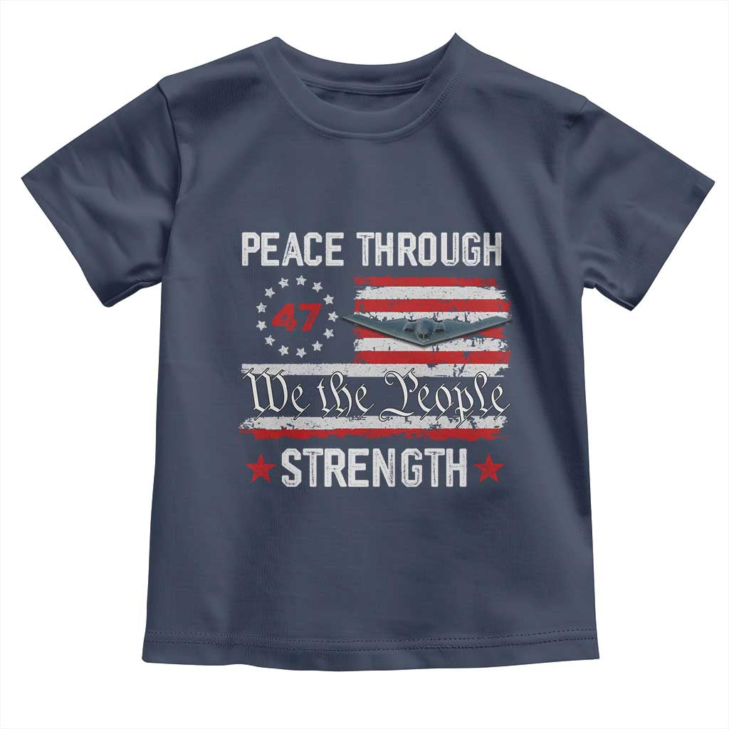Peace Through Strength Toddler T Shirt Patriotic Midnight Hammer Jet American Flag - Wonder Print Shop