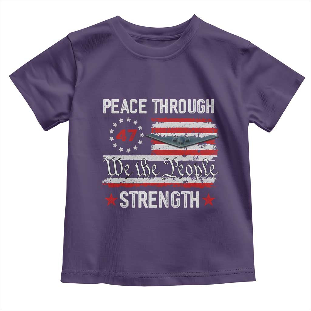 Peace Through Strength Toddler T Shirt Patriotic Midnight Hammer Jet American Flag - Wonder Print Shop