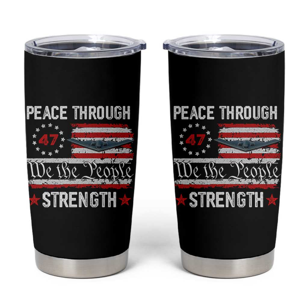 Peace Through Strength Tumbler Cup Patriotic Midnight Hammer Jet American Flag - Wonder Print Shop