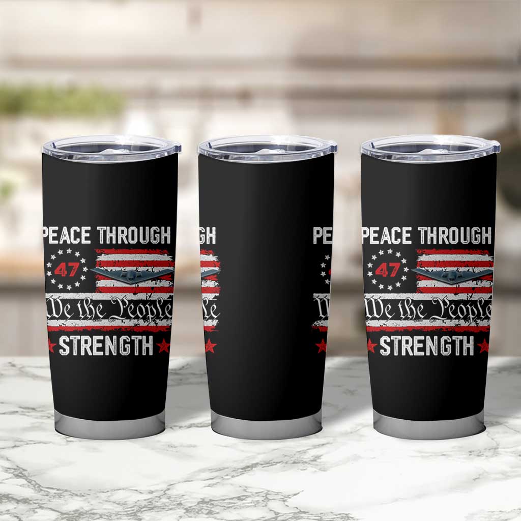Peace Through Strength Tumbler Cup Patriotic Midnight Hammer Jet American Flag - Wonder Print Shop
