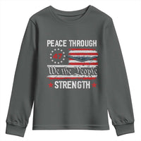 Peace Through Strength Youth Sweatshirt Patriotic Midnight Hammer Jet American Flag - Wonder Print Shop