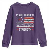 Peace Through Strength Youth Sweatshirt Patriotic Midnight Hammer Jet American Flag - Wonder Print Shop