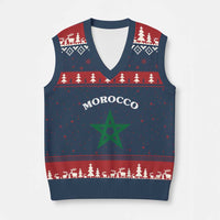 Morocco Pride Flag Star V-Neck Knit Sweater Vest Patriotic Moroccan Heritage Souvenir