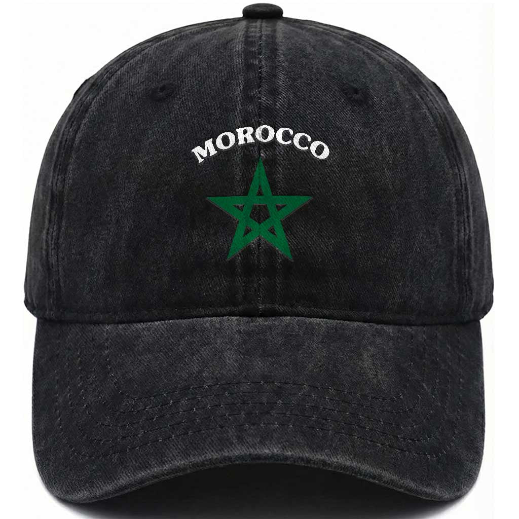Morocco Pride Flag Star Washed Cotton Baseball Cap Patriotic Moroccan Heritage Souvenir