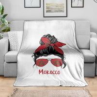 Morocco Girl Messy Bun with Flag Sunglasses Throw Blanket Proud Moroccan Woman Heritage
