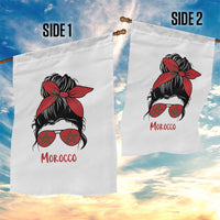 Morocco Girl Messy Bun with Flag Sunglasses Garden Flag Proud Moroccan Woman Heritage