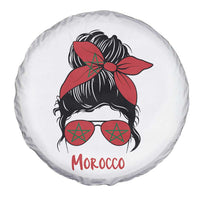 Morocco Girl Messy Bun with Flag Sunglasses Spare Tire Cover Proud Moroccan Woman Heritage