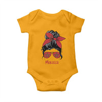Morocco Girl Messy Bun with Flag Sunglasses Baby Onesie Proud Moroccan Woman Heritage