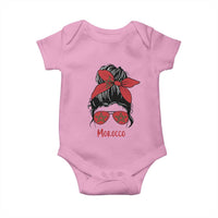 Morocco Girl Messy Bun with Flag Sunglasses Baby Onesie Proud Moroccan Woman Heritage