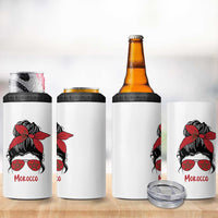 Morocco Girl Messy Bun with Flag Sunglasses 4 in 1 Can Cooler Tumbler Proud Moroccan Woman Heritage