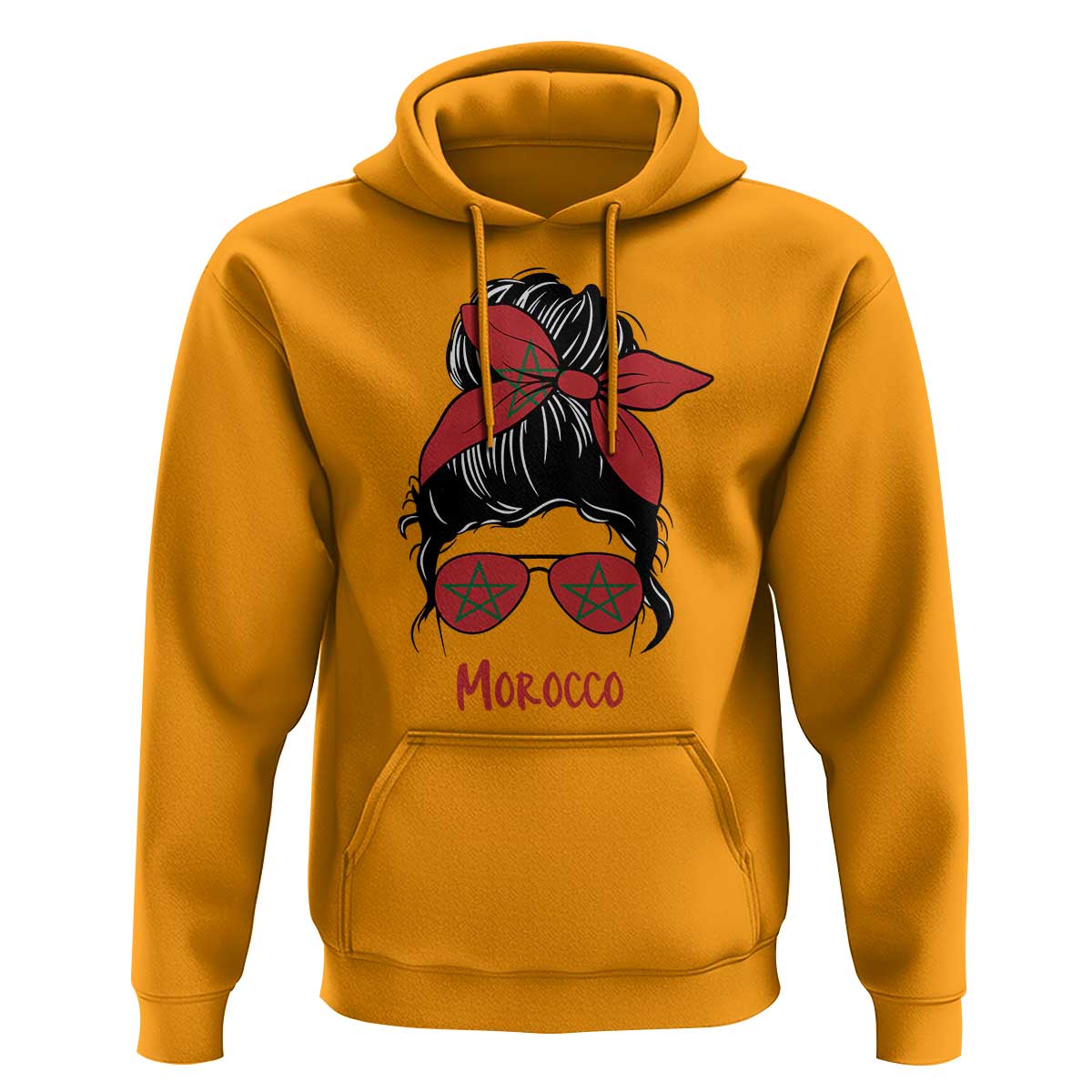 Morocco Girl Messy Bun with Flag Sunglasses Hoodie Proud Moroccan Woman Heritage