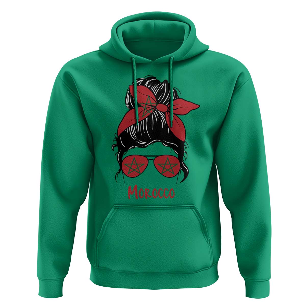 Morocco Girl Messy Bun with Flag Sunglasses Hoodie Proud Moroccan Woman Heritage