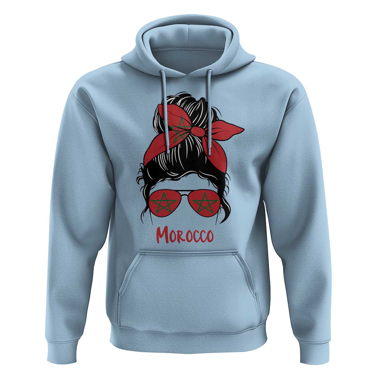 Morocco Girl Messy Bun with Flag Sunglasses Hoodie Proud Moroccan Woman Heritage