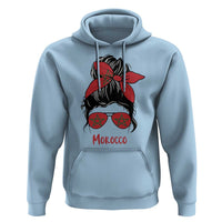 Morocco Girl Messy Bun with Flag Sunglasses Hoodie Proud Moroccan Woman Heritage