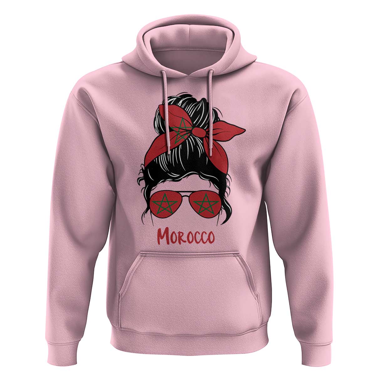 Morocco Girl Messy Bun with Flag Sunglasses Hoodie Proud Moroccan Woman Heritage