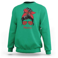 Morocco Girl Messy Bun with Flag Sunglasses Sweatshirt Proud Moroccan Woman Heritage