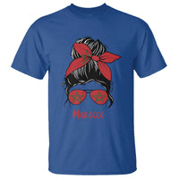 Morocco Girl Messy Bun with Flag Sunglasses T Shirt Proud Moroccan Woman Heritage