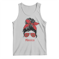 Morocco Girl Messy Bun with Flag Sunglasses Tank Top Proud Moroccan Woman Heritage