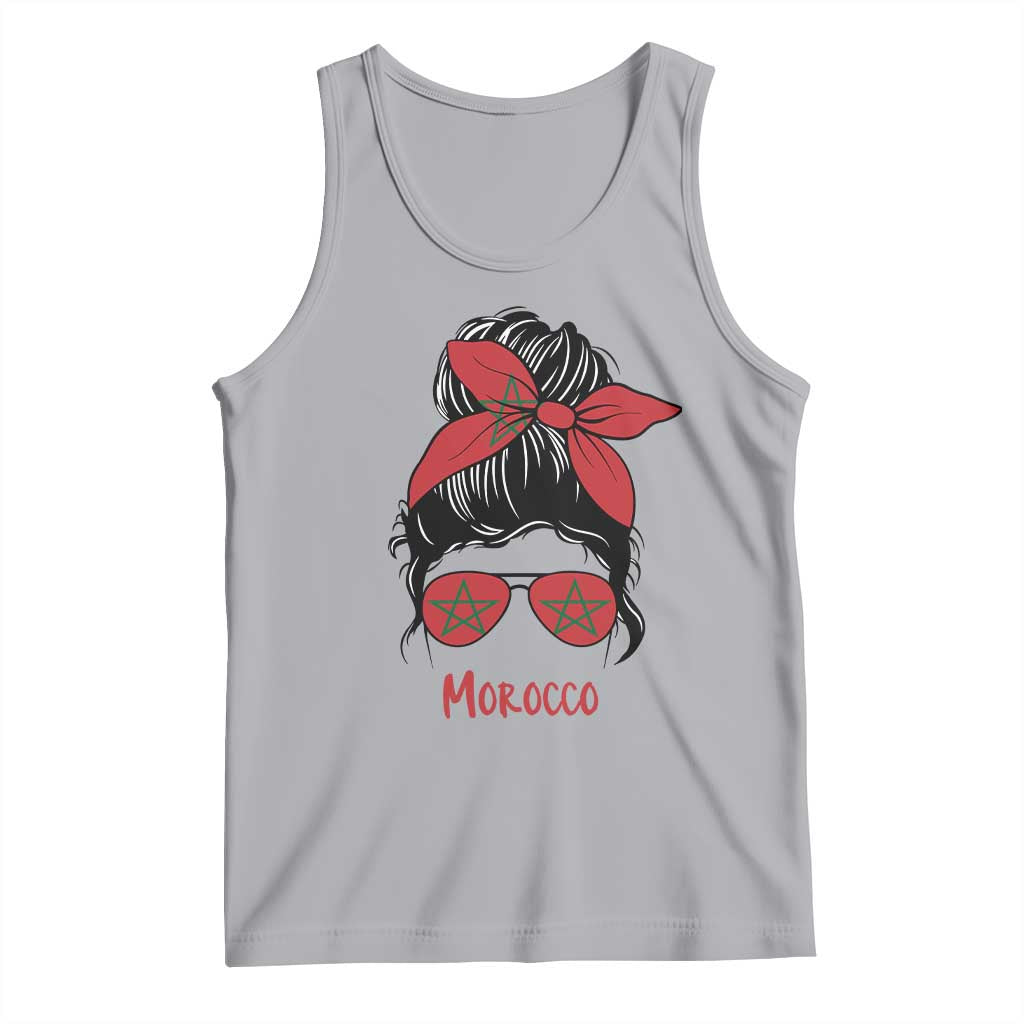 Morocco Girl Messy Bun with Flag Sunglasses Tank Top Proud Moroccan Woman Heritage