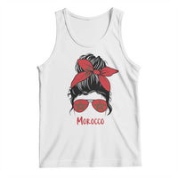 Morocco Girl Messy Bun with Flag Sunglasses Tank Top Proud Moroccan Woman Heritage