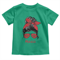 Morocco Girl Messy Bun with Flag Sunglasses Toddler T Shirt Proud Moroccan Woman Heritage