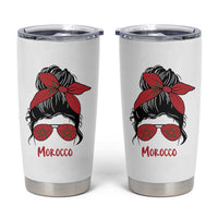 Morocco Girl Messy Bun with Flag Sunglasses Tumbler Cup Proud Moroccan Woman Heritage