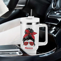 Morocco Girl Messy Bun with Flag Sunglasses Tumbler With Handle Proud Moroccan Woman Heritage