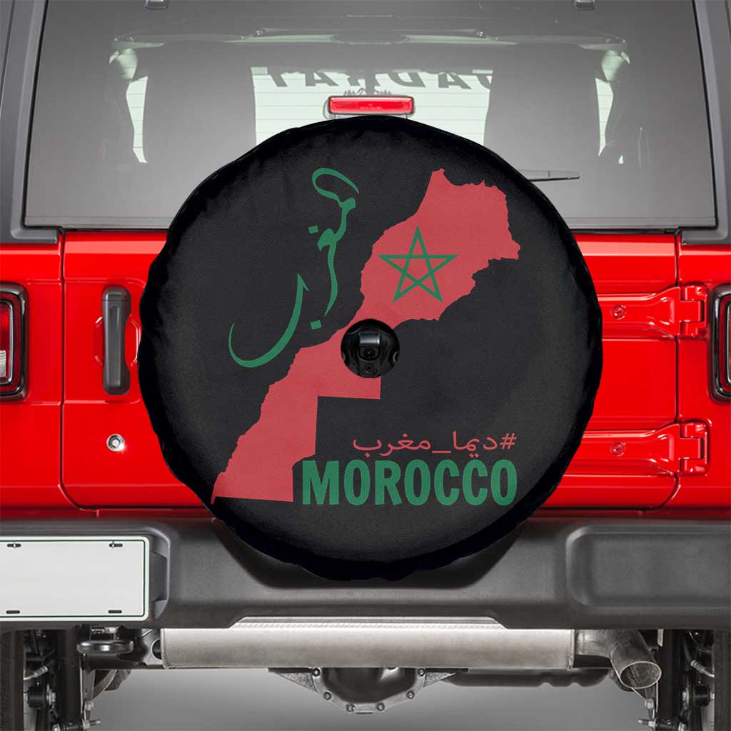 Morocco Map Dima Maghrib with Arabic Calligraphy Spare Tire Cover Maghreb Traditional Moroccan Roots Graphic
